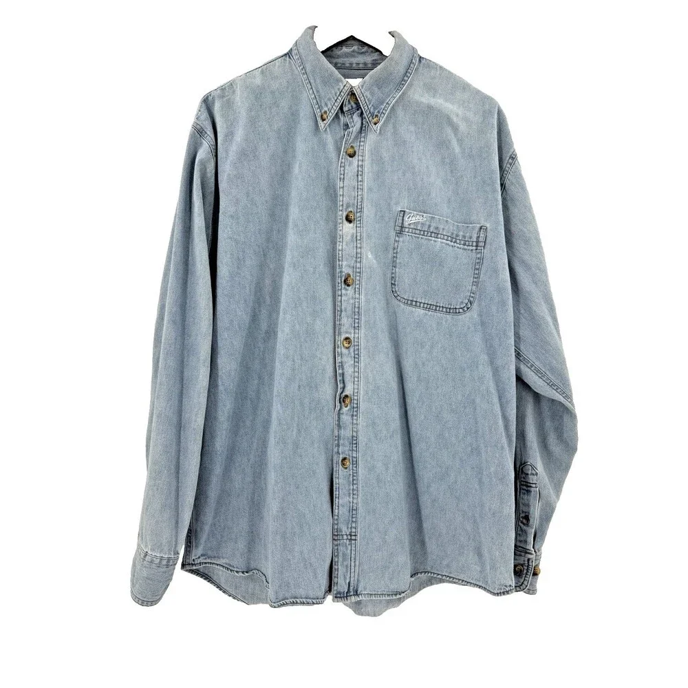Vintage Guess Jeans Denim Button-Up Shirt 100% Cotton XLARGE Retro 80's 90's Y2K